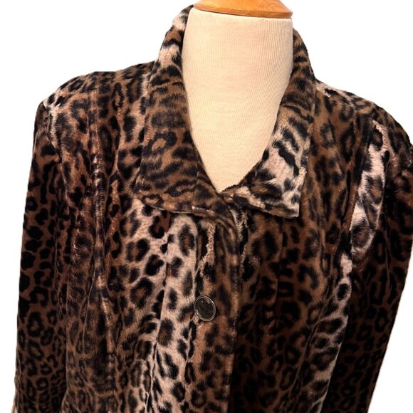 Chicos Women's Faux Fur Swing Coat Jacket Leopard Animal Print Size 3 (US 16) - Picture 2 of 11